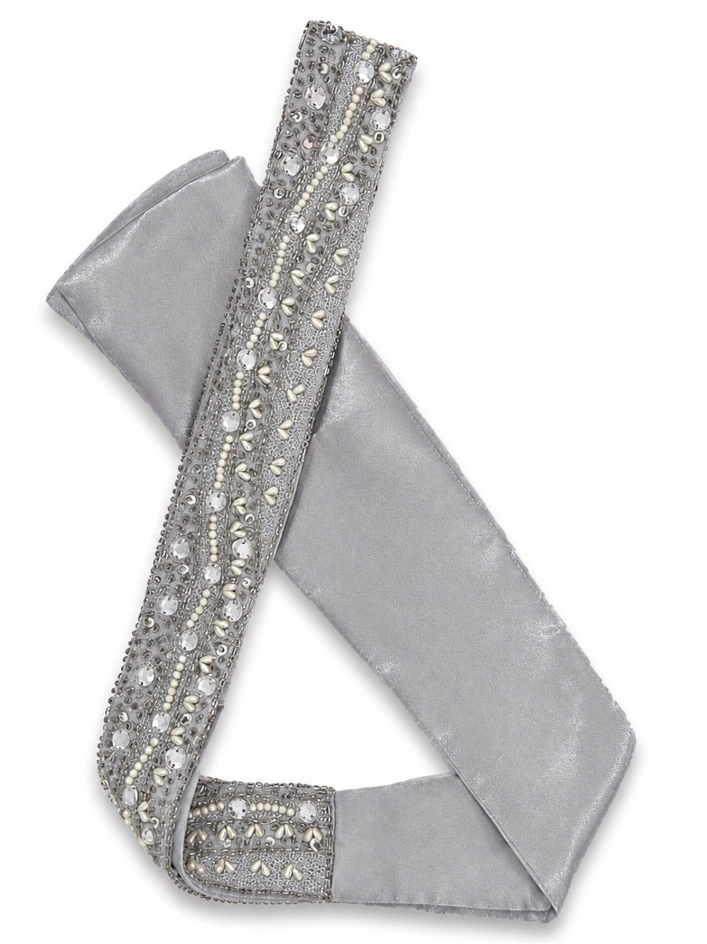 Cejon Satin Embellished Rhinestones Pearls Sequins Beaded Sash Tie Belt - Picture 8 of 8